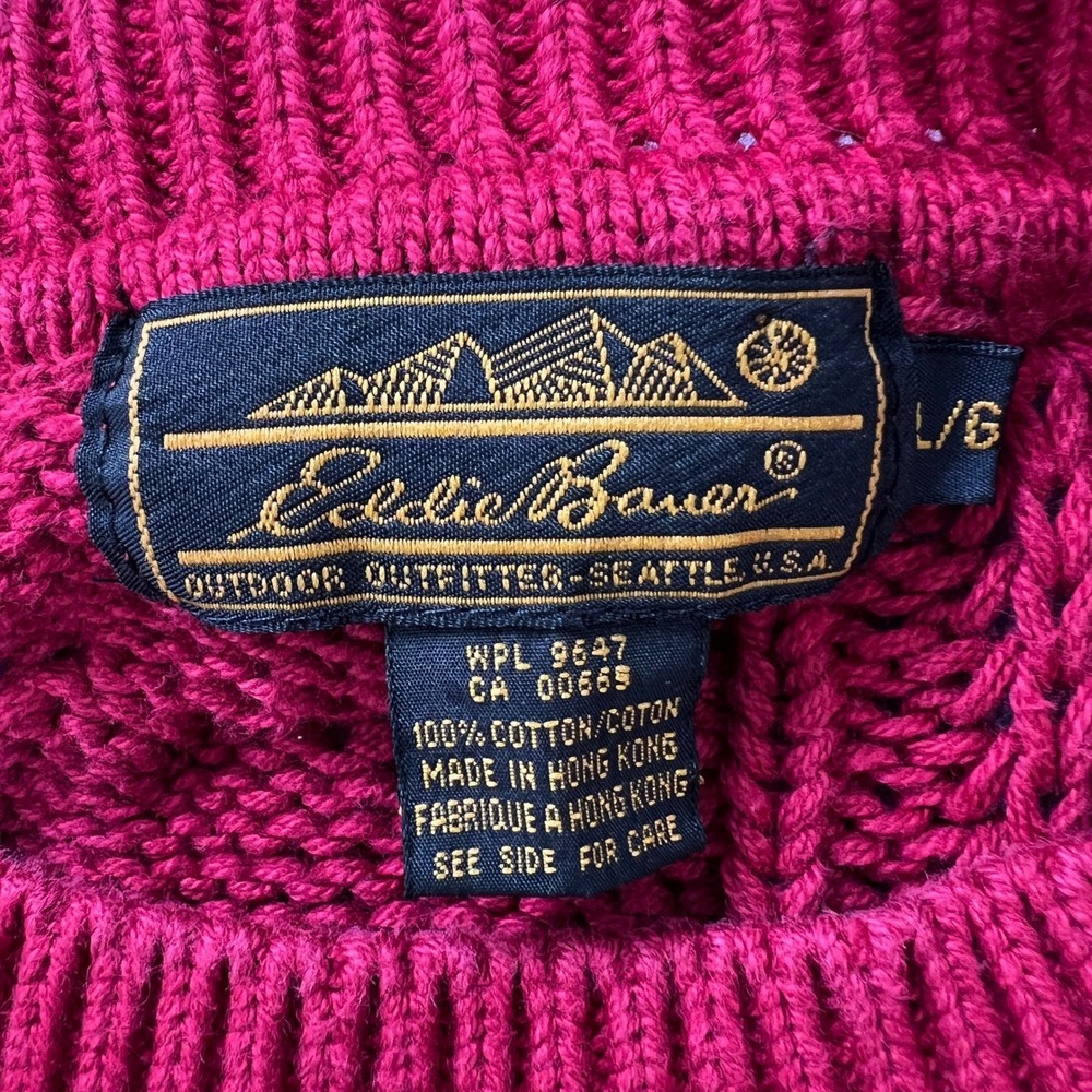 Eddie Bauer Red‎ Cable Knit Sweater Mens L Vintage Hong Kong 100% Cotton Chunky - Picture 4 of 7